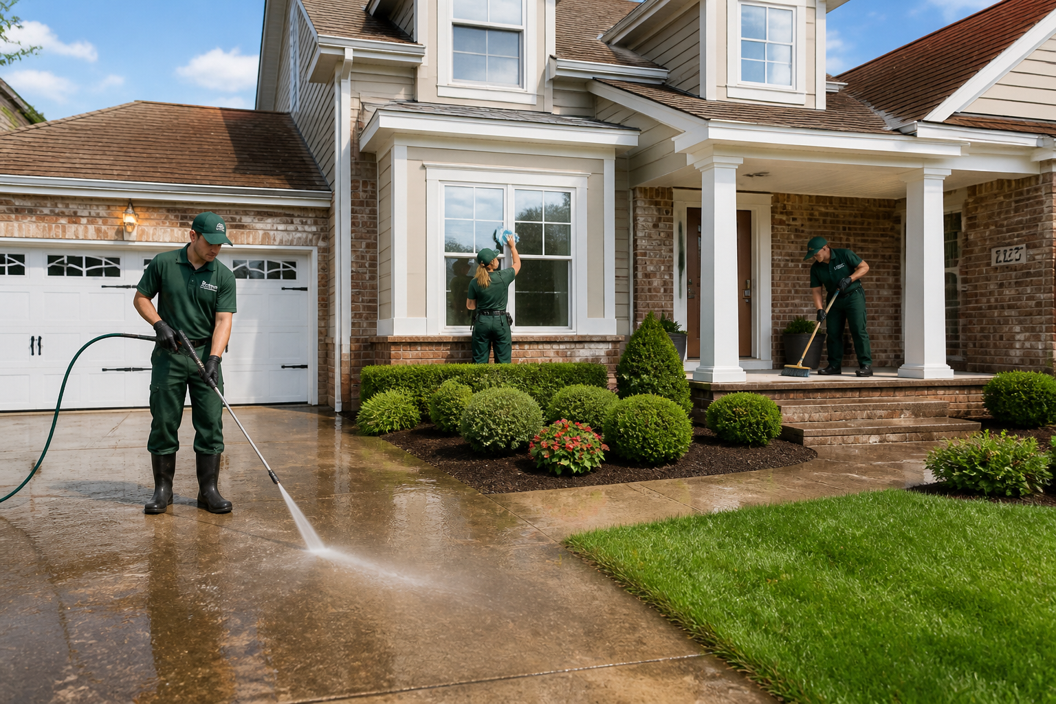 RDL crew performing residential exterior cleanup
